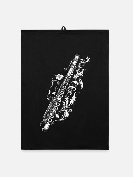 Flute Drawing - Organic dish towel - black - Front