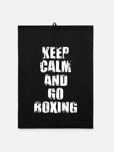 Stay calm and go boxing - Organic dish towel - black - Front