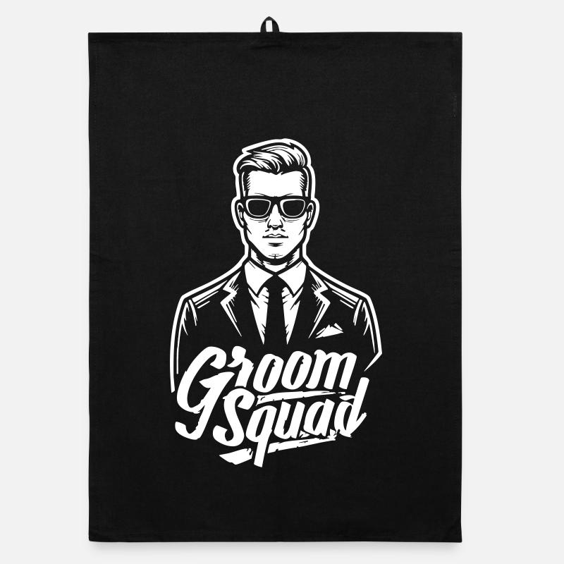 Groom "Groom Squad" motif in retro design Organic dish towel