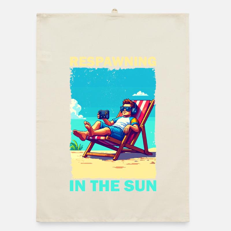 Pixelart Strandjugend mit Gaming-Elementen Organic Geschirrtuch