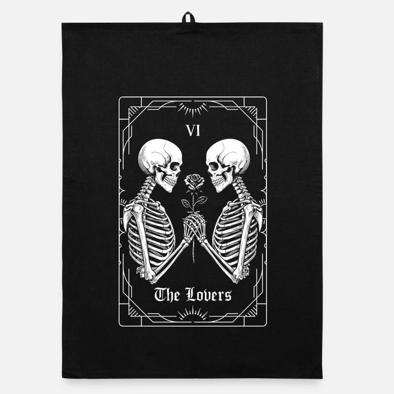 The Lovers — Spooky Tarot Skeleton Goth Organic dish towel