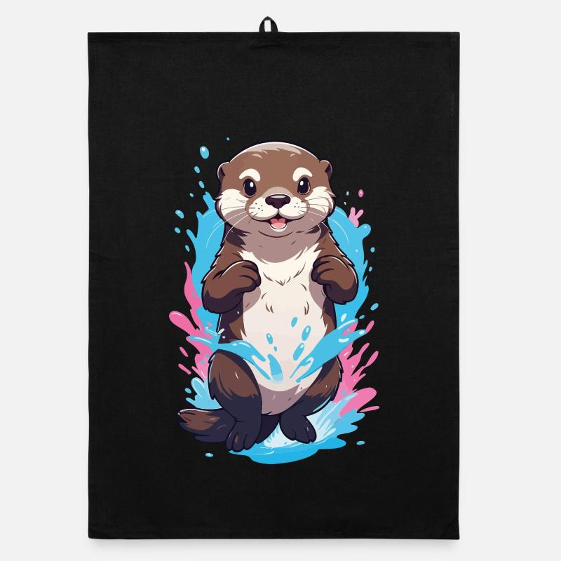Cute Playful Otter Splash Joy Organic dish towel