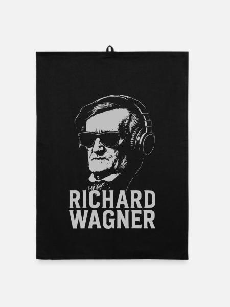 Richard Wagner Composer Portrait with Headphones - Organic dish towel - black - Front