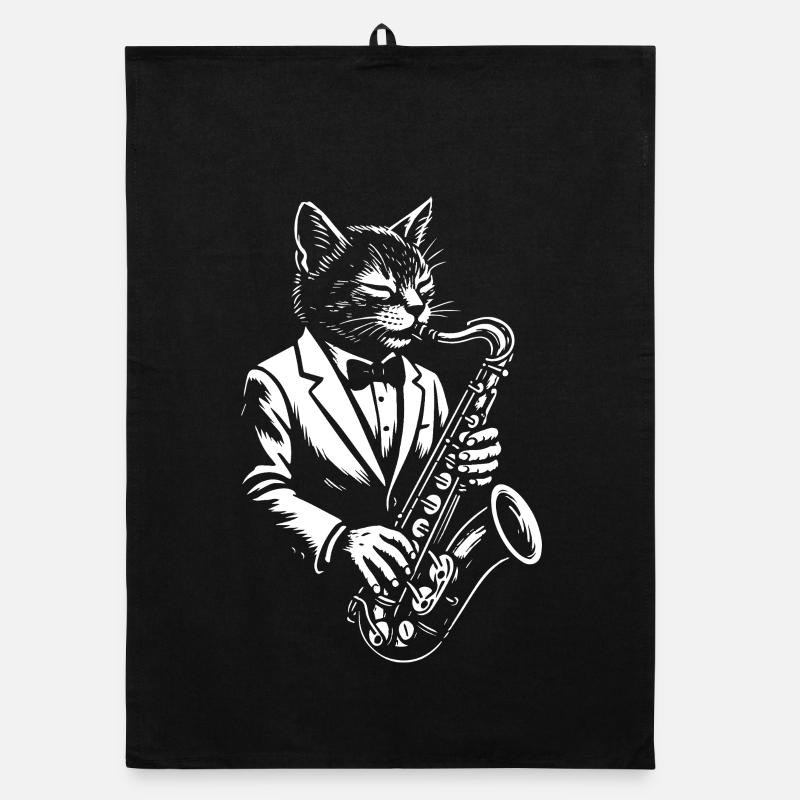 Chat Jazz en costume Saxophone Torchon bio