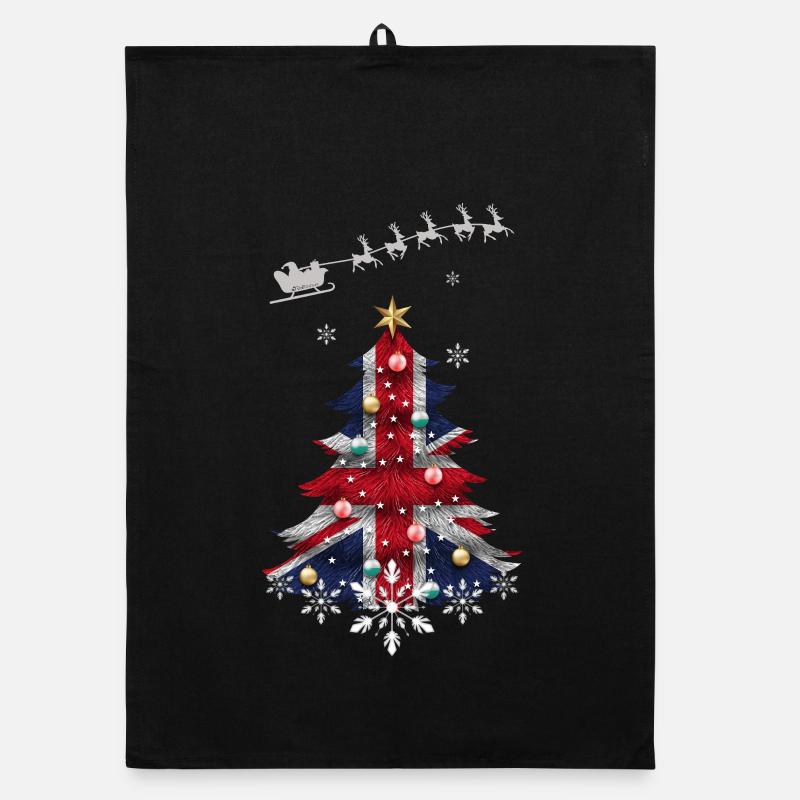 Sapin de Noël avec drapeau du Royaume-Uni Torchon bio