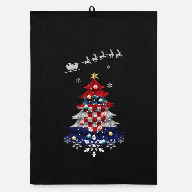 Weihnachtsbaum mit Kroatien-Flagge Organic Geschirrtuch