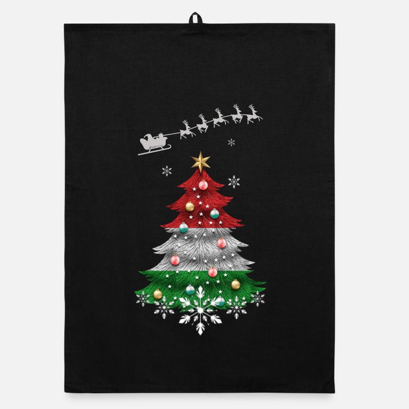 Sapin de Noël avec drapeau hongrois Torchon bio