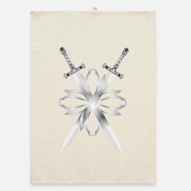 Two swords in silver ornament Organic dish towel