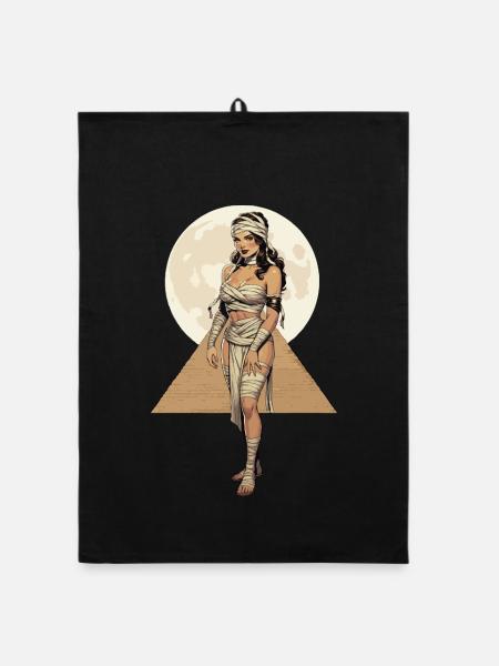 Momie à la lune et à la pyramide - Torchon bio - noir - Devant