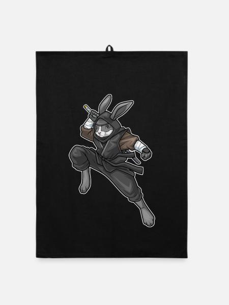 Hase Ninja Kampfsport - Organic Geschirrtuch - Schwarz - Vorne
