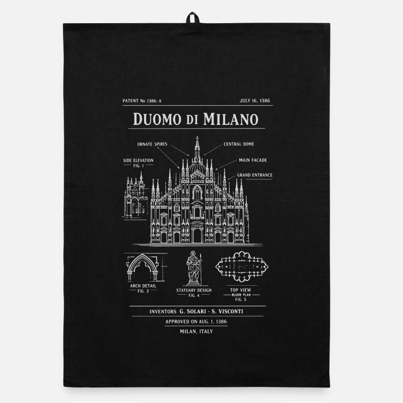Milano Duomo Blueprint Illustration Organic dish towel