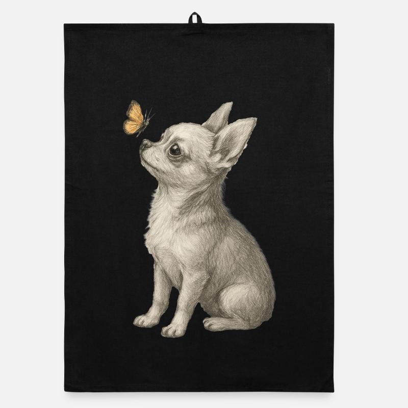 Chien chihuahua regardant le papillon Torchon bio