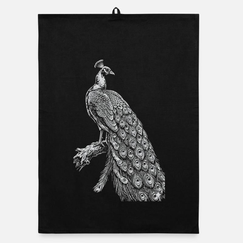 Peacock Lace on Black Organic dish towel