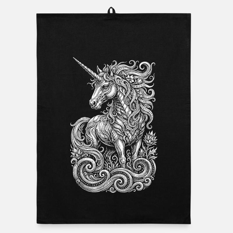 Celestial Unicorn in Ornate Swirls Organic dish towel