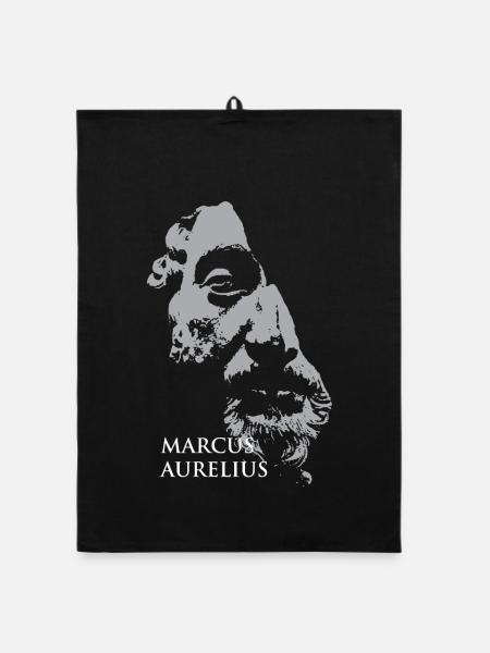 Marcus-Aurelius-Porträt in Grau - Organic Geschirrtuch - Schwarz - Vorne