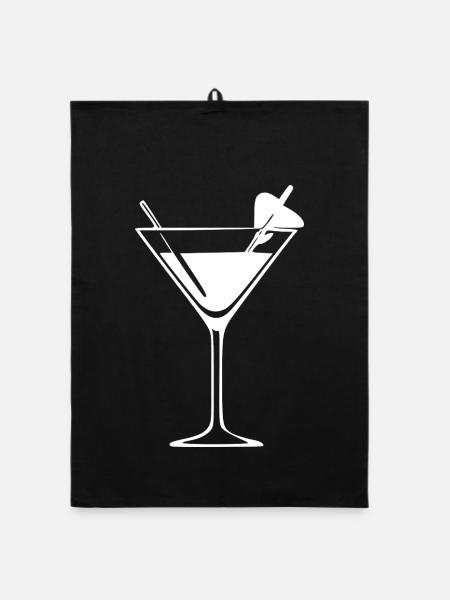 Cocktail Cocktailglas Geschenk Barkeeper Kellner  - Organic Geschirrtuch - Schwarz - Vorne