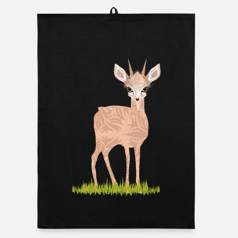 Dwarf antelope Dikdik on a green meadow Organic dish towel