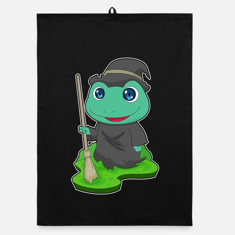 Frog Witch Broom Organic dish towel