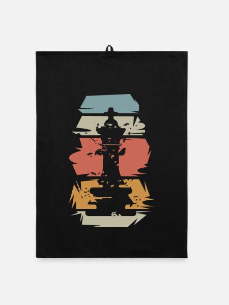Icône d’illustration vintage de jeu de roi d’échecs rétro - Torchon bio - noir - Devant