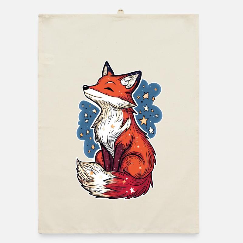 Fox and starry sky Organic dish towel