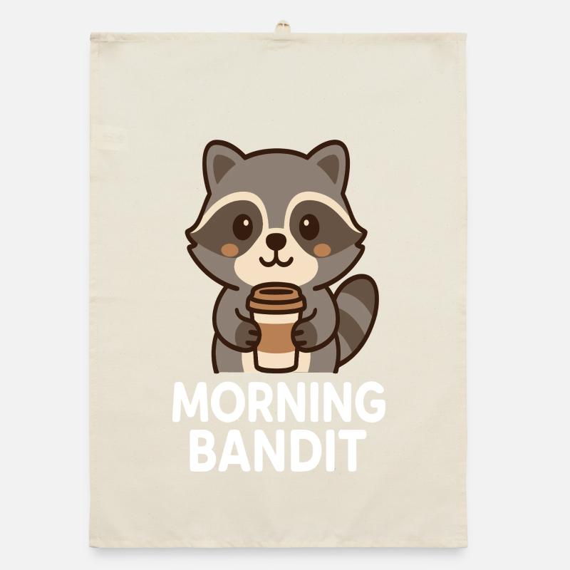 Raton laveur câlin avec une tasse de café Torchon bio