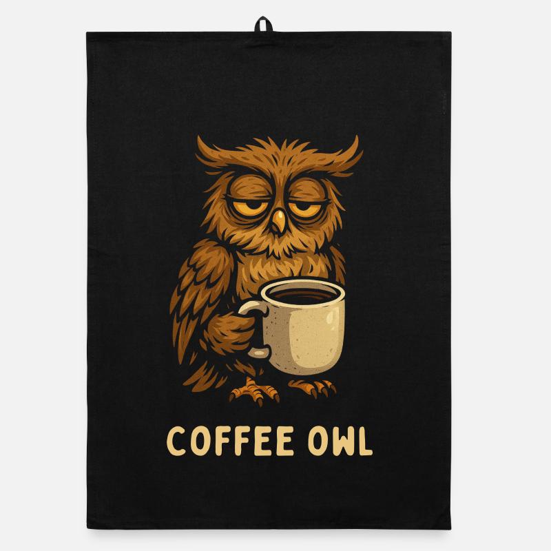Coffee Owl - Kaffee Eule mit Becher Espresso  Organic Geschirrtuch