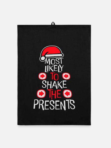 Most Likely to Shake the Presents Christmas Fun - Organic dish towel - black - Front