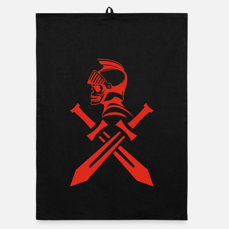 Crâne de chevalier rouge et épées croisées Torchon bio