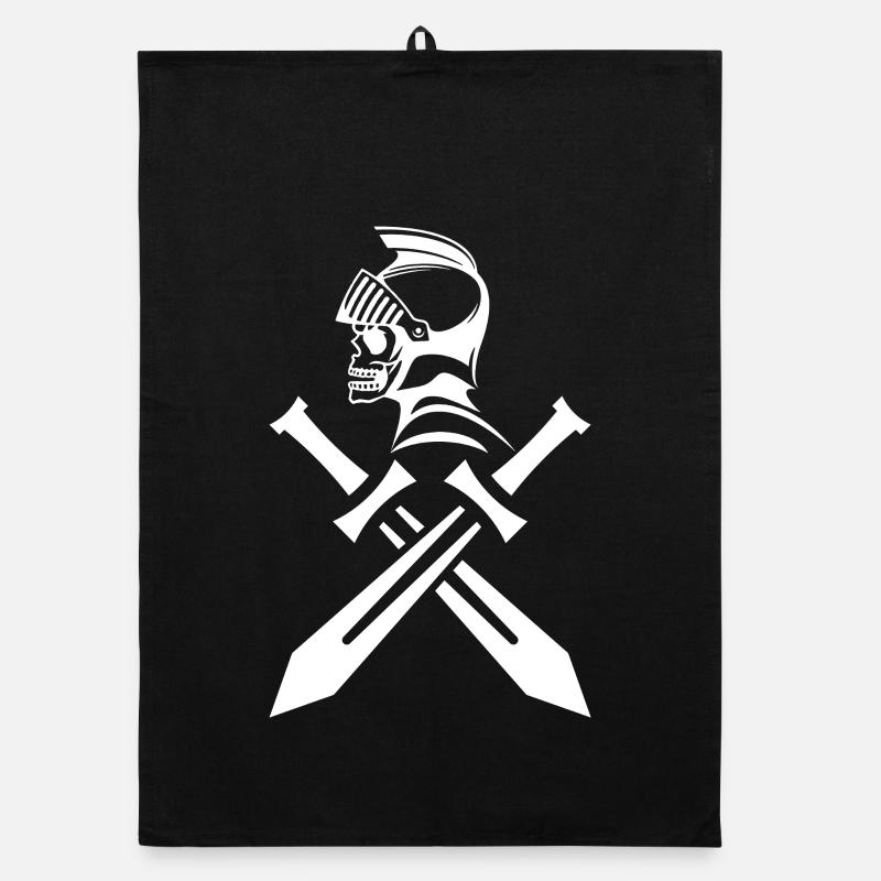 Crâne de chevalier blanc et épées croisées Torchon bio