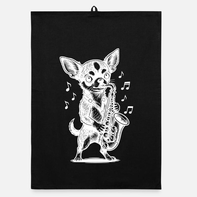 Chihuahua Saxophone Design Organic dish towel