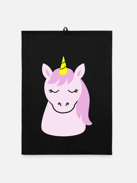 Süßes Einhorn mit geschlossenen Augen - Organic Geschirrtuch - Schwarz - Vorne