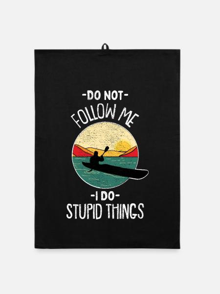 Retro Kayaking Sunset Vintage Outdoor Paddle Art - Organic Geschirrtuch - Schwarz - Vorne