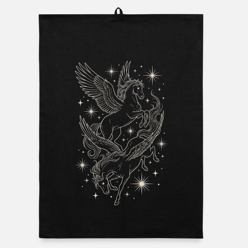 Two Celestial Pegasus Horses Between Stars Organic dish towel