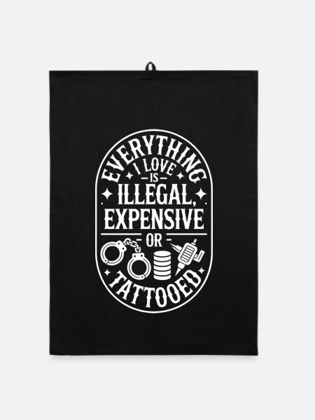 Tout ce que j’aime, c’est tatoué de Tätowiert tatoué - Torchon bio - noir - Devant