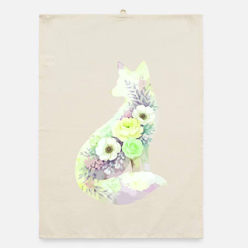 Fuchs Silhouette Aquarell Blumen Organic Geschirrtuch
