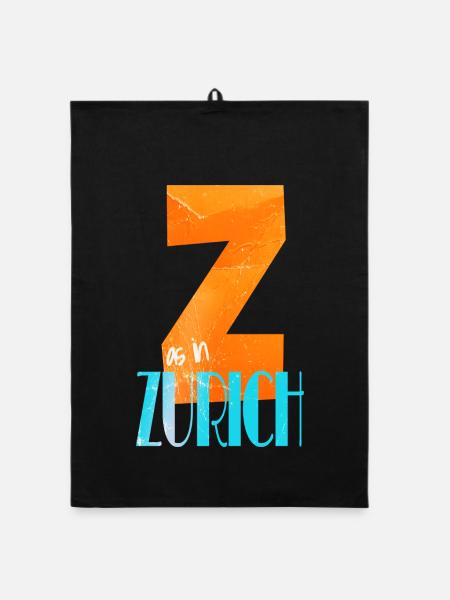 Z wie Zurich im Retro Style - Organic Geschirrtuch - Schwarz - Vorne