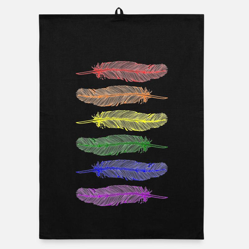 Federn Regenbogen - Organic Geschirrtuch - Schwarz