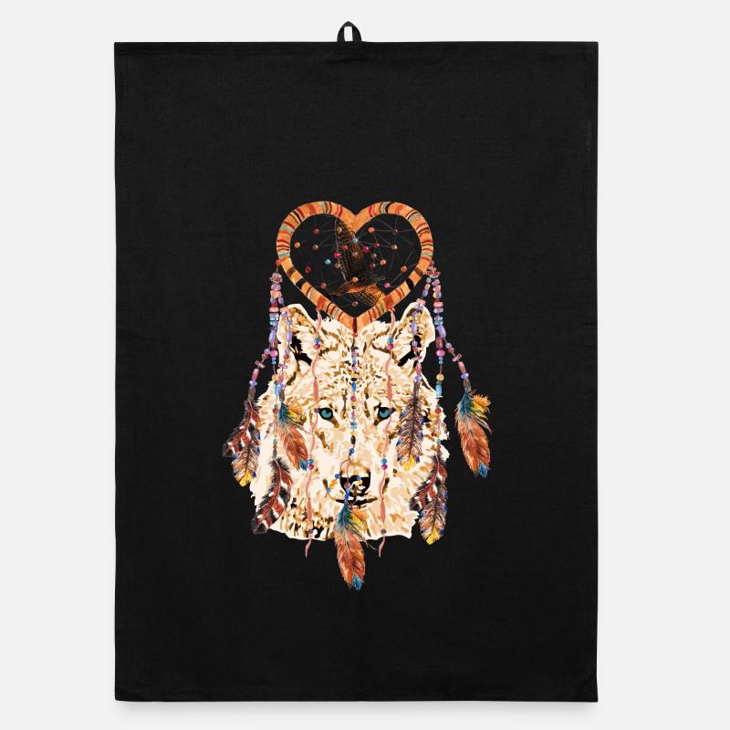 Wolf Dream Catcher Heart Falcon Organic dish towel
