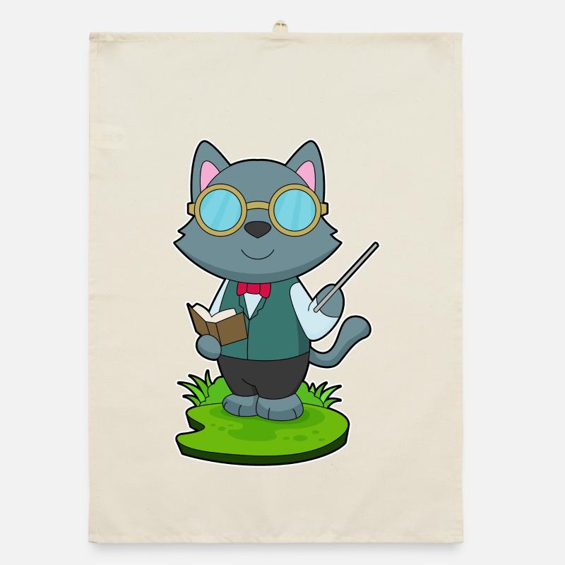 École du professeur chat pointant des bâtons Torchon bio