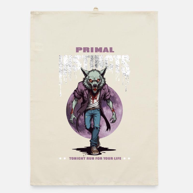 Werewolf at night Organic dish towel
