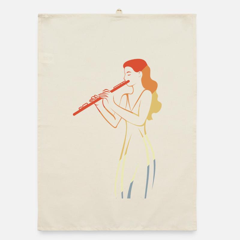 Vintage Flute Player Sketch Organic dish towel