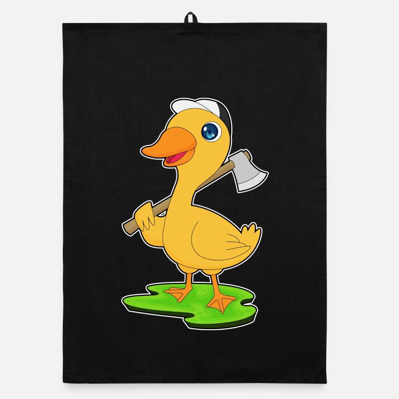 Duck Lumberjack Axe Forest - Organic dish towel - black