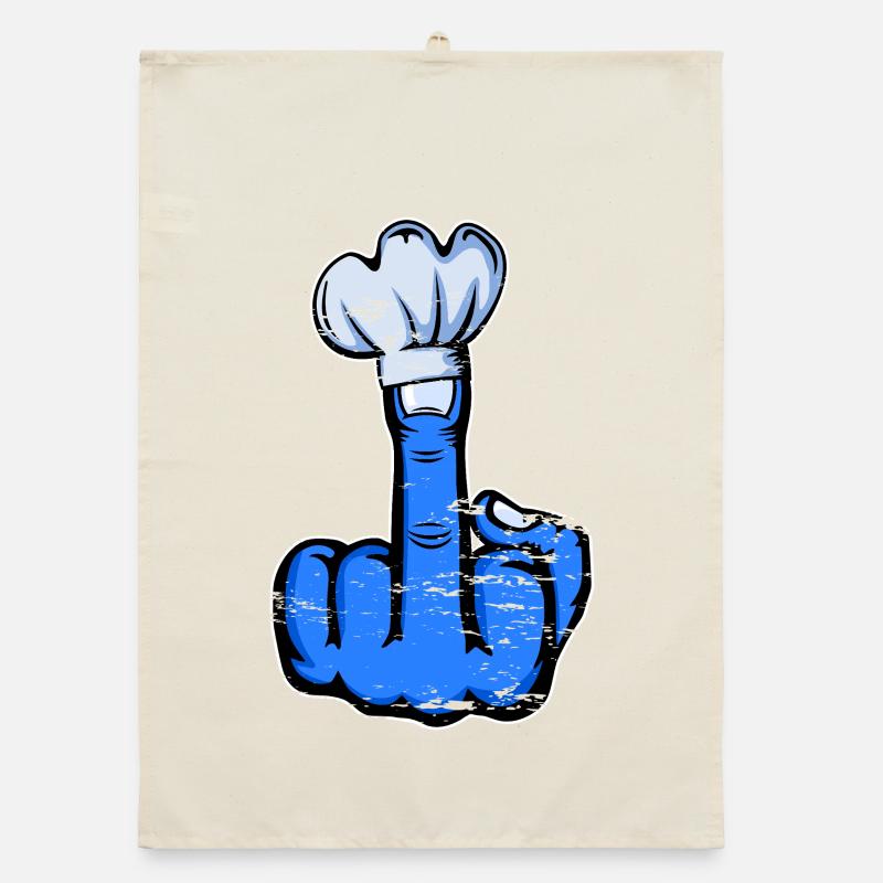 Middle Finger Stinky Finger Chef's Hat Design Blue Organic dish towel