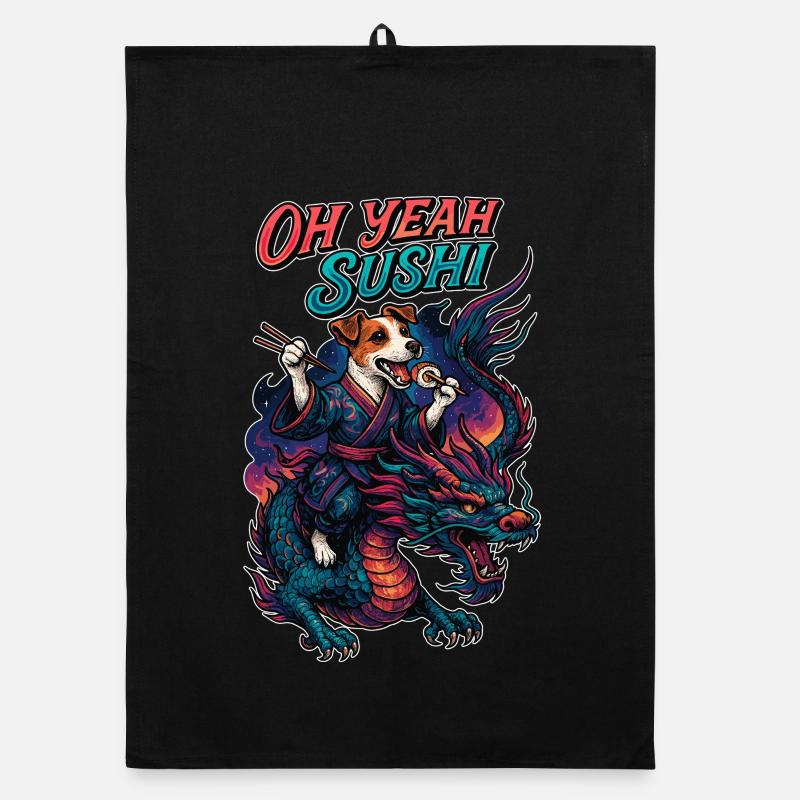 Sushi Jack Russell Terrier Kimono Dragon Gift Organic dish towel