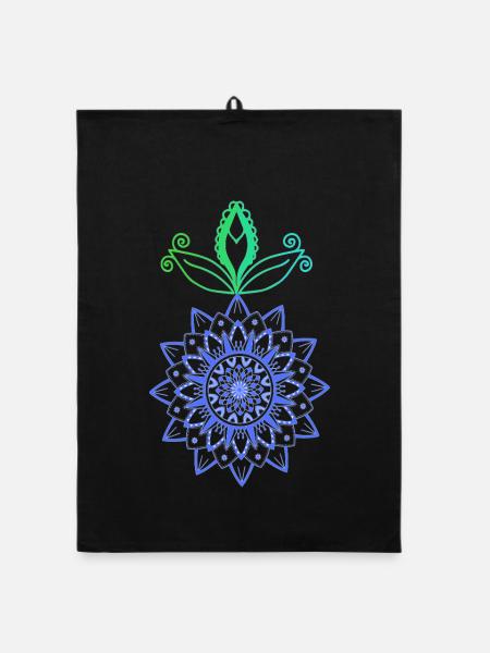 Mandala-Blüte Farbdesign - Organic Geschirrtuch - Schwarz