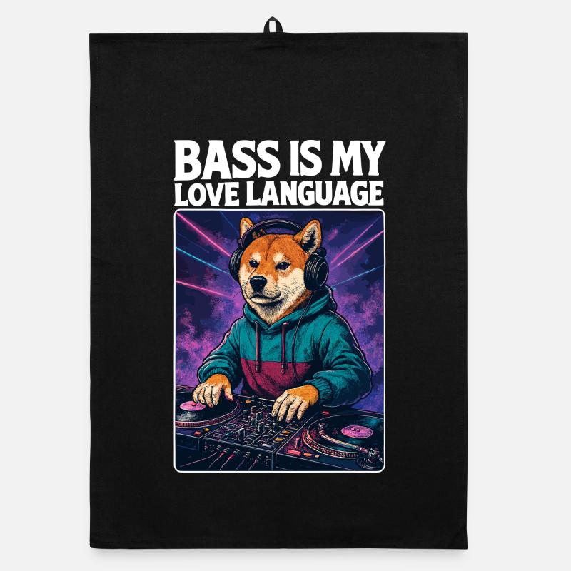 Shiba Inu DJ – La basse est mon langage de l’amour - Torchon bio - noir