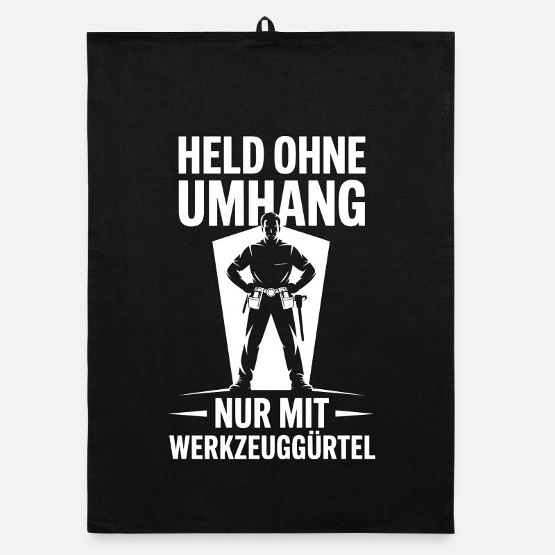 Held ohne Umhang – Handwerker mit Werkzeuggürtel Organic Geschirrtuch