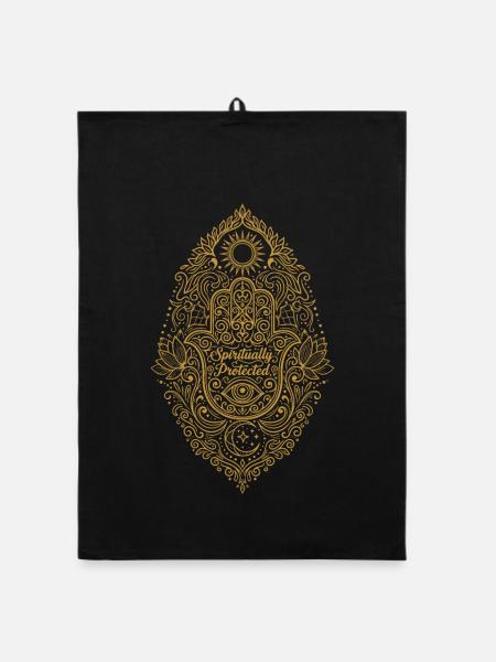 Spirituality Spiritually Protected Lotus Flower - Organic dish towel - black - Front
