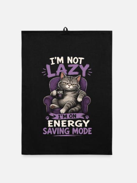 I'm Not Lazy I'm On Energy Saving Mode Cat - Organic dish towel - black - Front