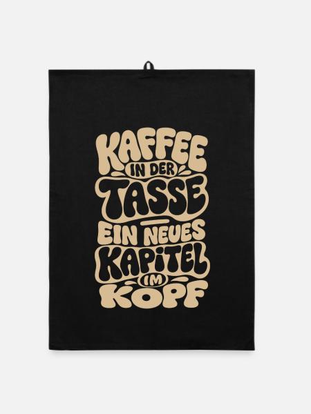 Kaffee und Bücher Spruch Bookish Leseratte - Organic Geschirrtuch - Schwarz - Vorne